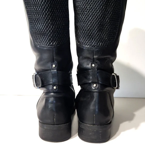 Clarks Pita Dakota Black Leather Riding Moto Buckle Zip Tall Boots Size 9.5 - Picture 8 of 13